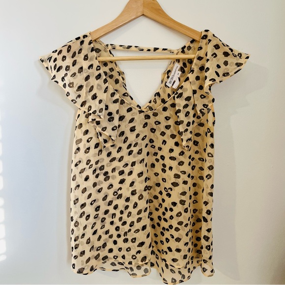 NWOT BCBGeneration Leopard Print Sheer Chiffon Ruffle Top (XS) - Picture 3 of 7